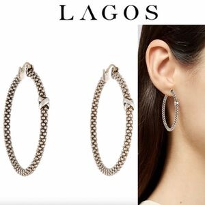 LAGOS Two-Tone 'X' Caviar Hoop Earrings Silver $395